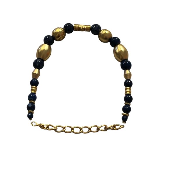 Bracelet Gold and Blue Beads 9" long Adjustable to 7" - Picture 3 of 6